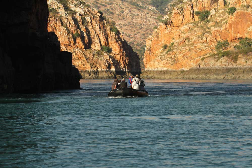 Boat cruising through Horizontal Falls in the Kimberley region, Western Australia © Alexander Watson / WWF-Aus