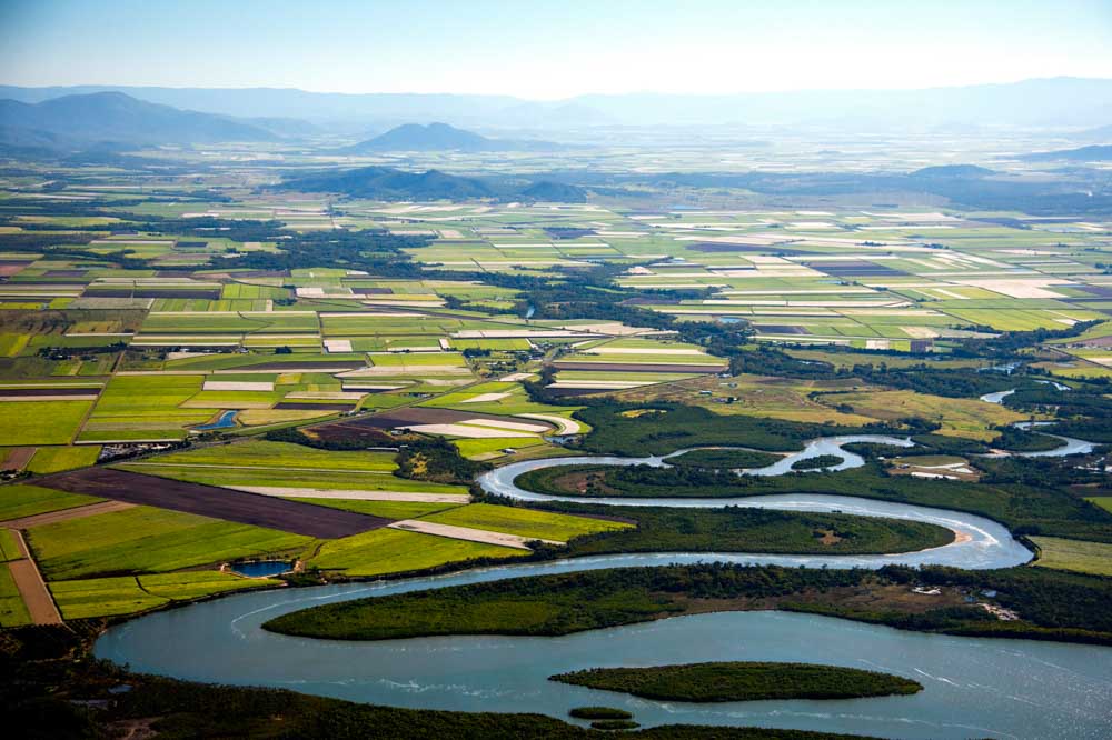 Aerial view of the sugar cane fields in the Mackay region, Queensland, June 2013 © Queensland Government